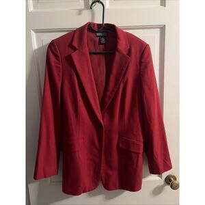 Land's End Vintage Wool Cashmere One Button Blazer Jacket 8 Red Academia Holiday